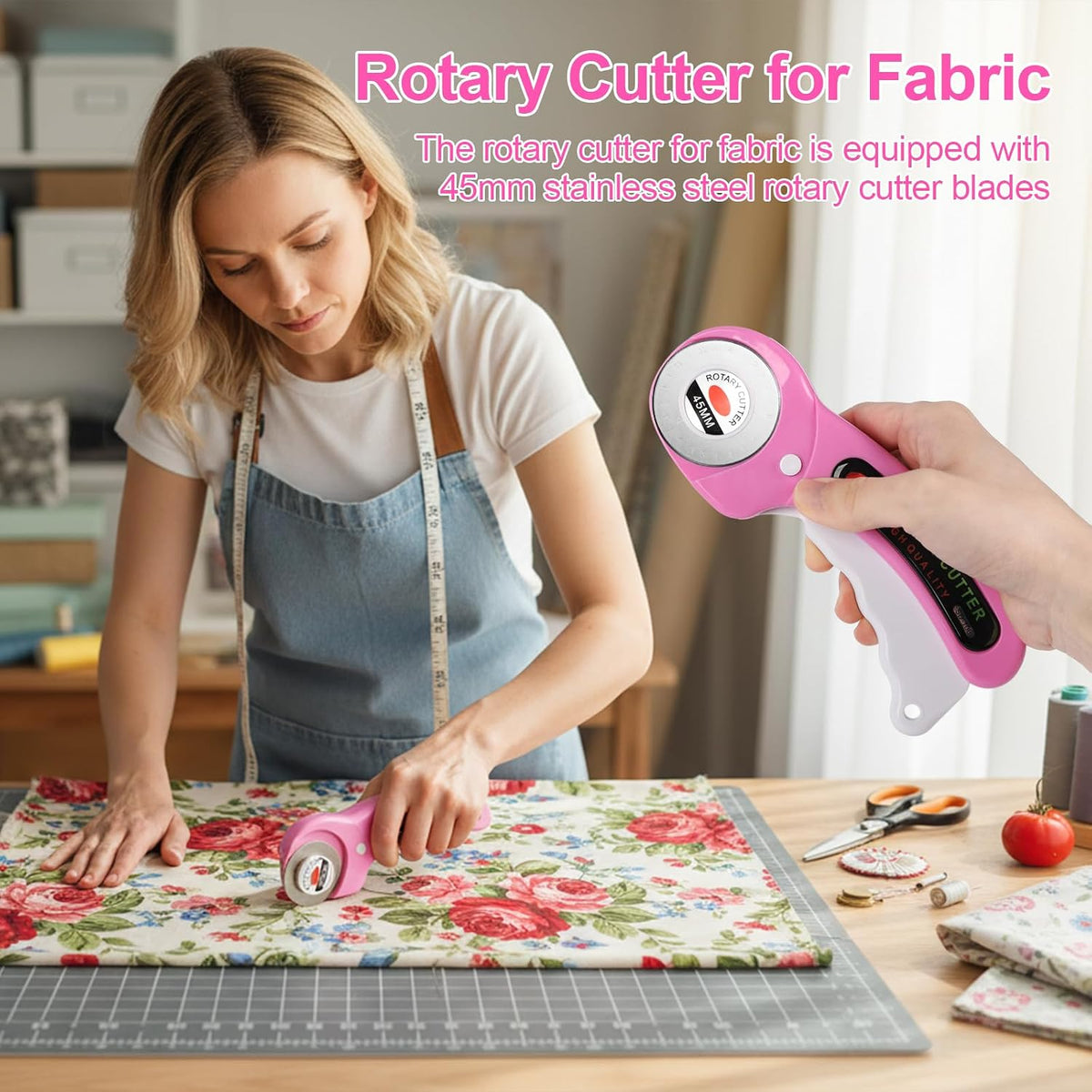 Rotary Cutter for Fabric, 45mm Rotary Cutters Kit with Extra 10 Blades