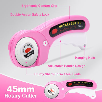Rotary Cutter for Fabric, 45mm Rotary Cutters Kit with Extra 10 Blades