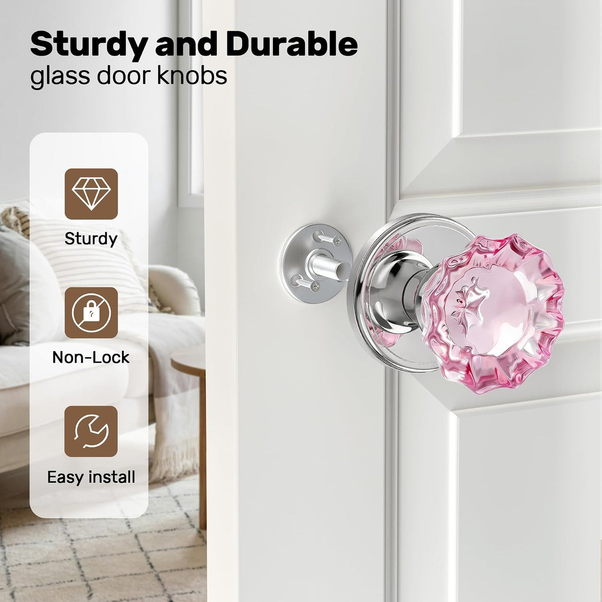 Pink Crystal Glass Dummy Door Knobs Glass Door Knobs Interior