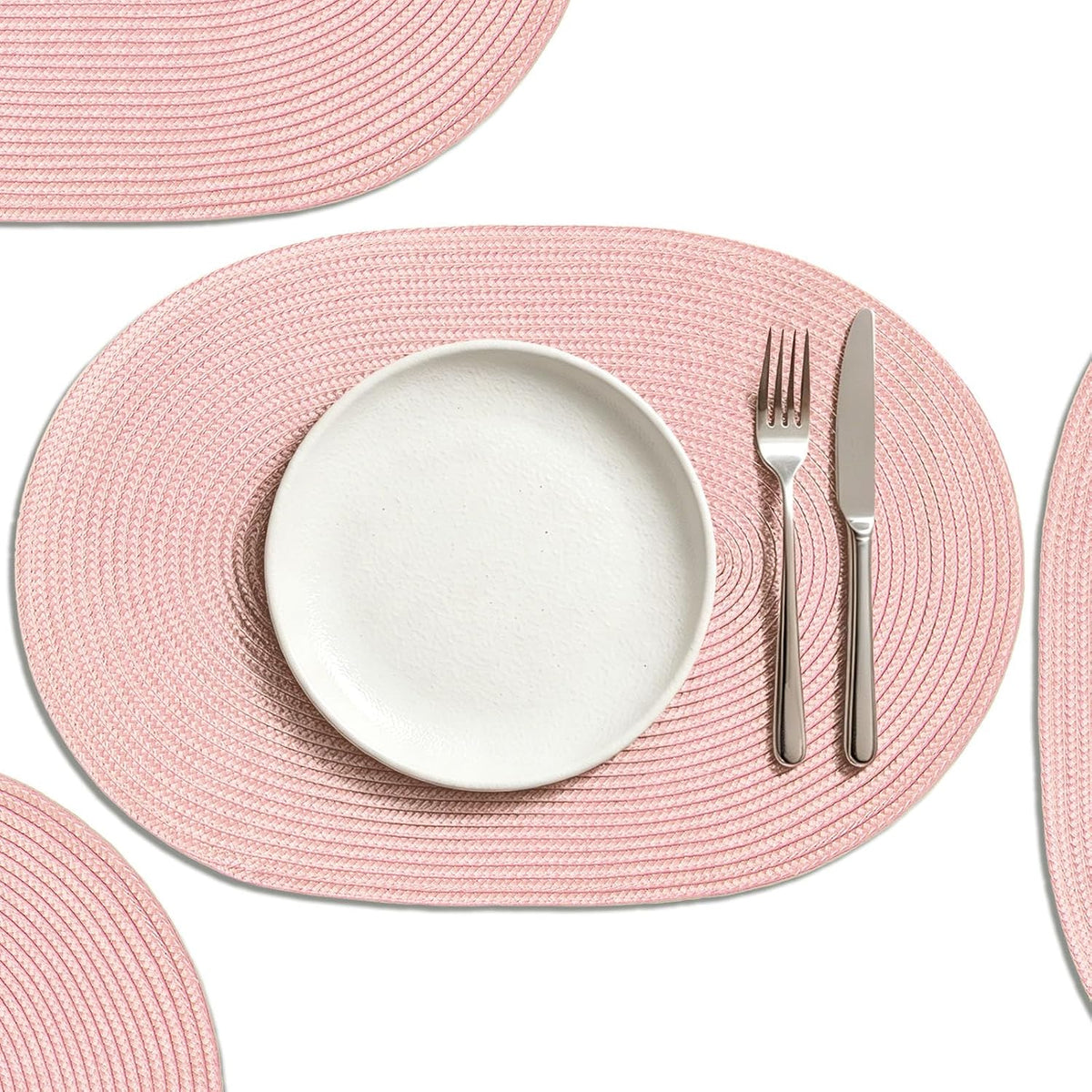 Placemats Set of 6 for Dining Table Washable Woven Non-Slip 18x12 inches Placemat Heat-Resistant Durable Table Mats for Dining Table Easy to Clean(Pink)
