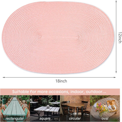 Placemats Set of 6 for Dining Table Washable Woven Non-Slip 18x12 inches Placemat Heat-Resistant Durable Table Mats for Dining Table Easy to Clean(Pink)