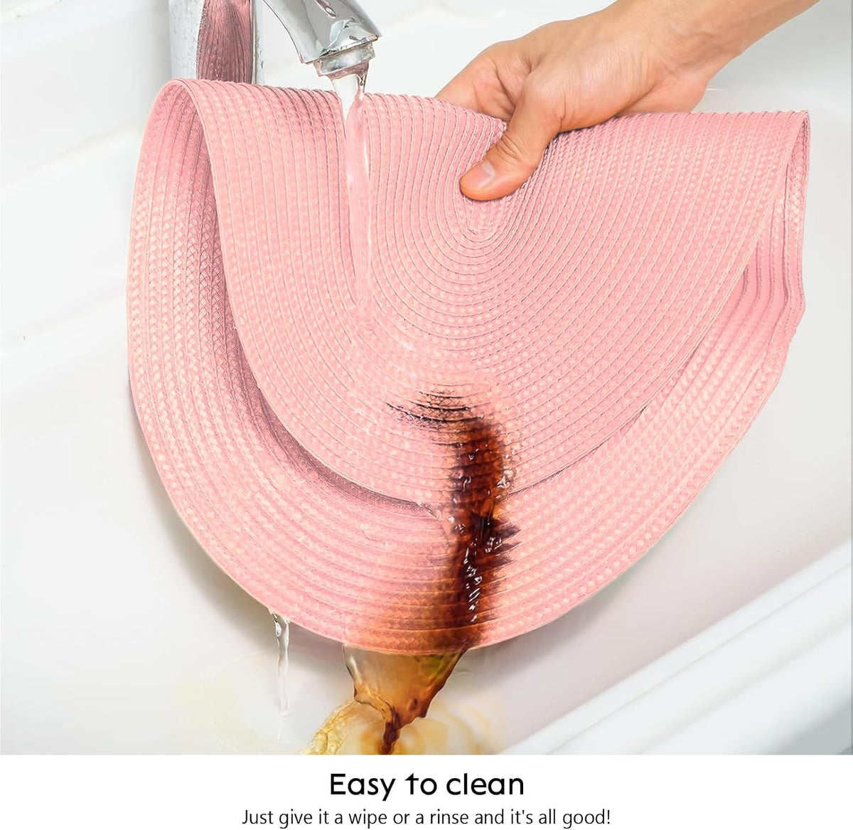 Placemats Set of 6 for Dining Table Washable Woven Non-Slip 18x12 inches Placemat Heat-Resistant Durable Table Mats for Dining Table Easy to Clean(Pink)