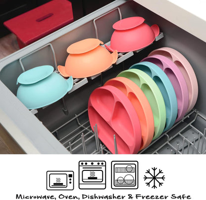 Unbreakable Silicone Non-Slip Bowl and Chew Spoon Set for Babies and Toddlers (Pink)