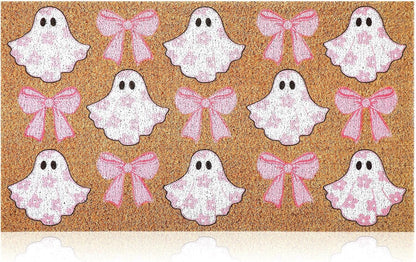 Halloween Doormats Pink Ghost Bow Floral Outdoor Non-Slip Doormat
