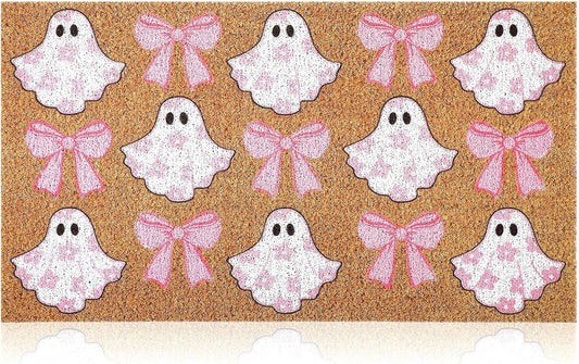 Halloween Doormats Pink Ghost Bow Floral Outdoor Non-Slip Doormat