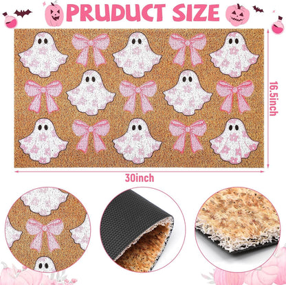Halloween Doormats Pink Ghost Bow Floral Outdoor Non-Slip Doormat