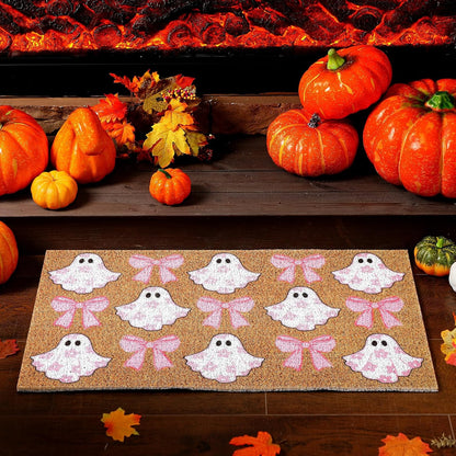 Halloween Doormats Pink Ghost Bow Floral Outdoor Non-Slip Doormat