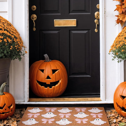 Halloween Doormats Pink Ghost Bow Floral Outdoor Non-Slip Doormat