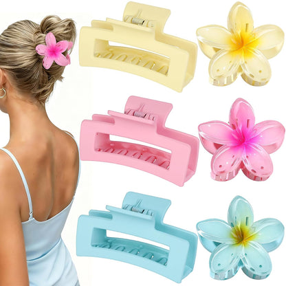 Flower Hair Clips for Women, Square Claw Clips for Girls 6 PCS - Pink