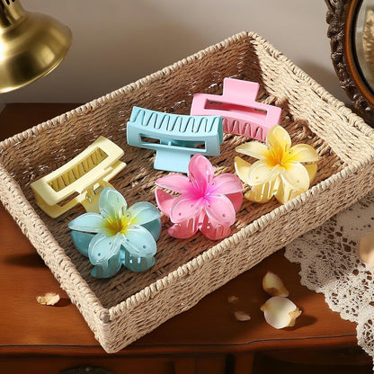 Flower Hair Clips for Women, Square Claw Clips for Girls 6 PCS - Pink