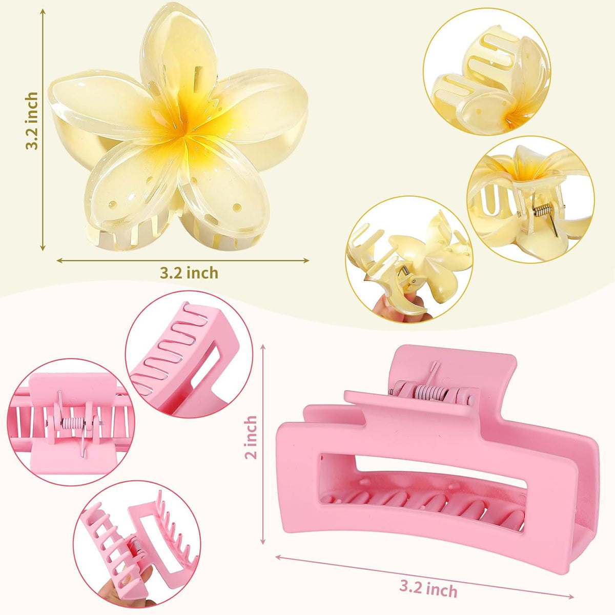 Flower Hair Clips for Women, Square Claw Clips for Girls 6 PCS - Pink