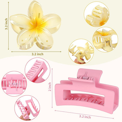 Flower Hair Clips for Women, Square Claw Clips for Girls 6 PCS - Pink
