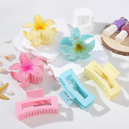 Flower Hair Clips for Women, Square Claw Clips for Girls 6 PCS - Pink