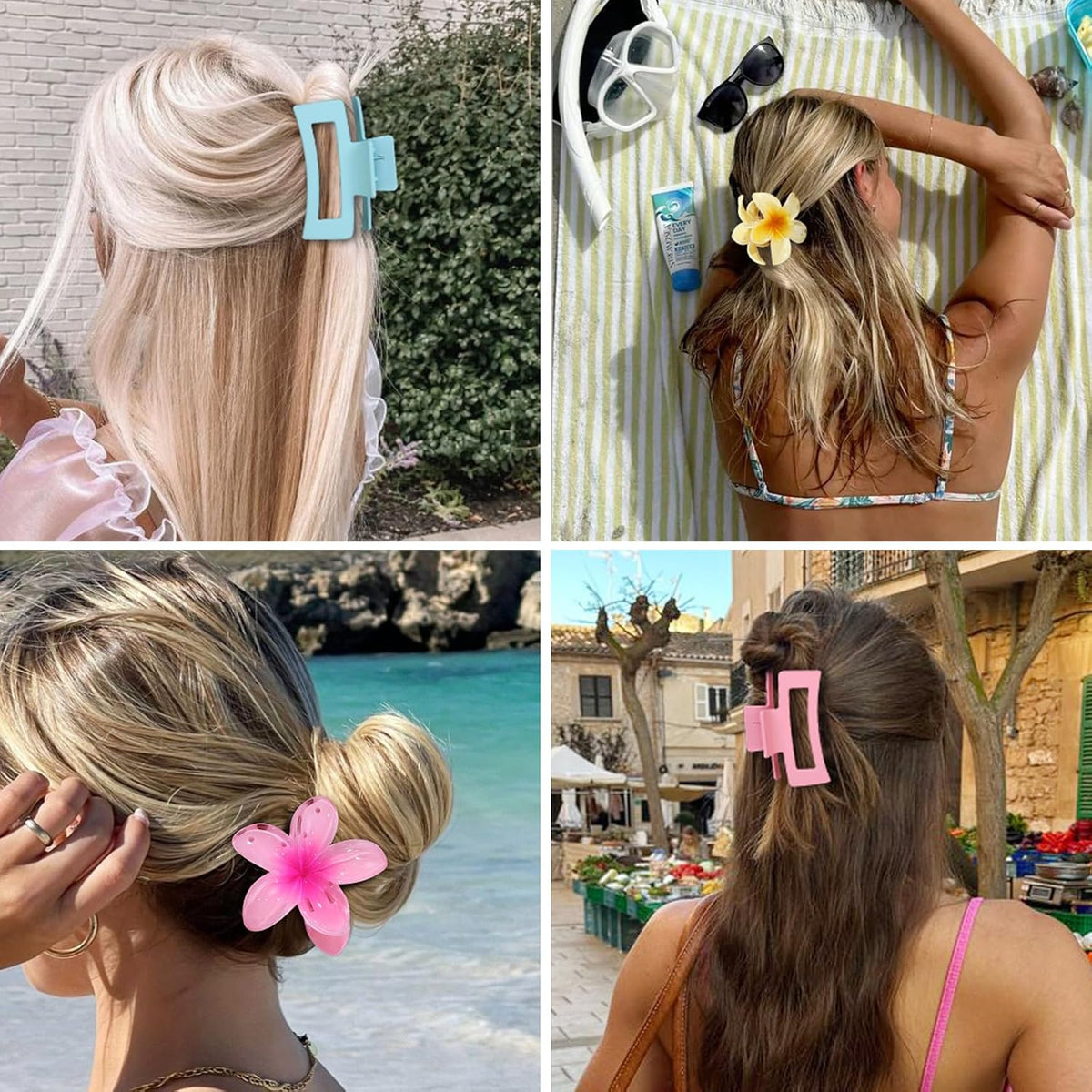 Flower Hair Clips for Women, Square Claw Clips for Girls 6 PCS - Pink