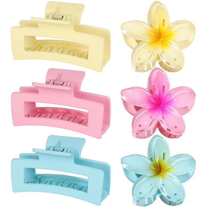 Flower Hair Clips for Women, Square Claw Clips for Girls 6 PCS - Pink