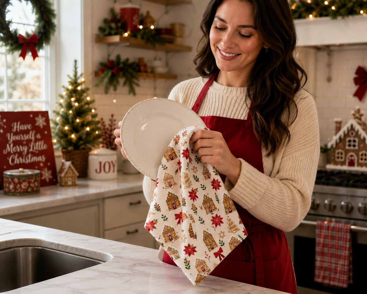 Christmas Holiday Kitchen Pot Holder Oven Mitt & Towel, 3 PCs, 100% Cotton