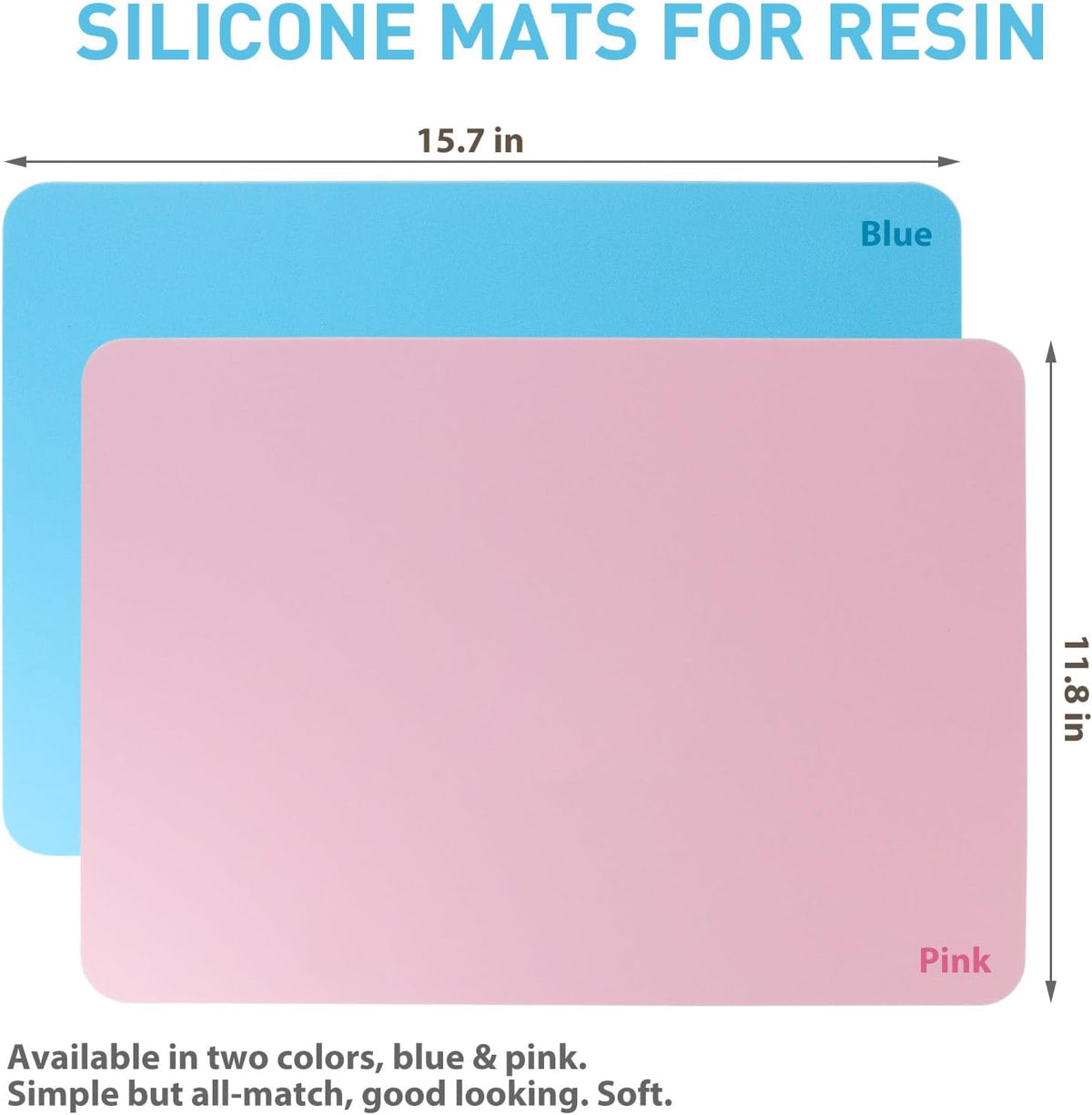 2 Pack Silicone Craft Mats for Resin, Paint and Clay, 15.7 x 11.8 inches (2, Blue/Pink)