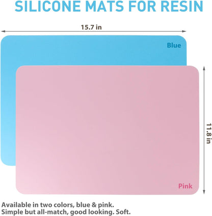 2 Pack Silicone Craft Mats for Resin, Paint and Clay, 15.7 x 11.8 inches (2, Blue/Pink)