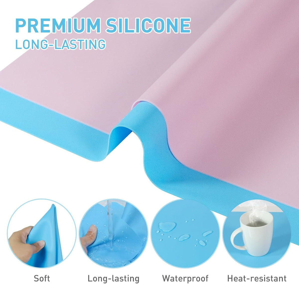 2 Pack Silicone Craft Mats for Resin, Paint and Clay, 15.7 x 11.8 inches (2, Blue/Pink)