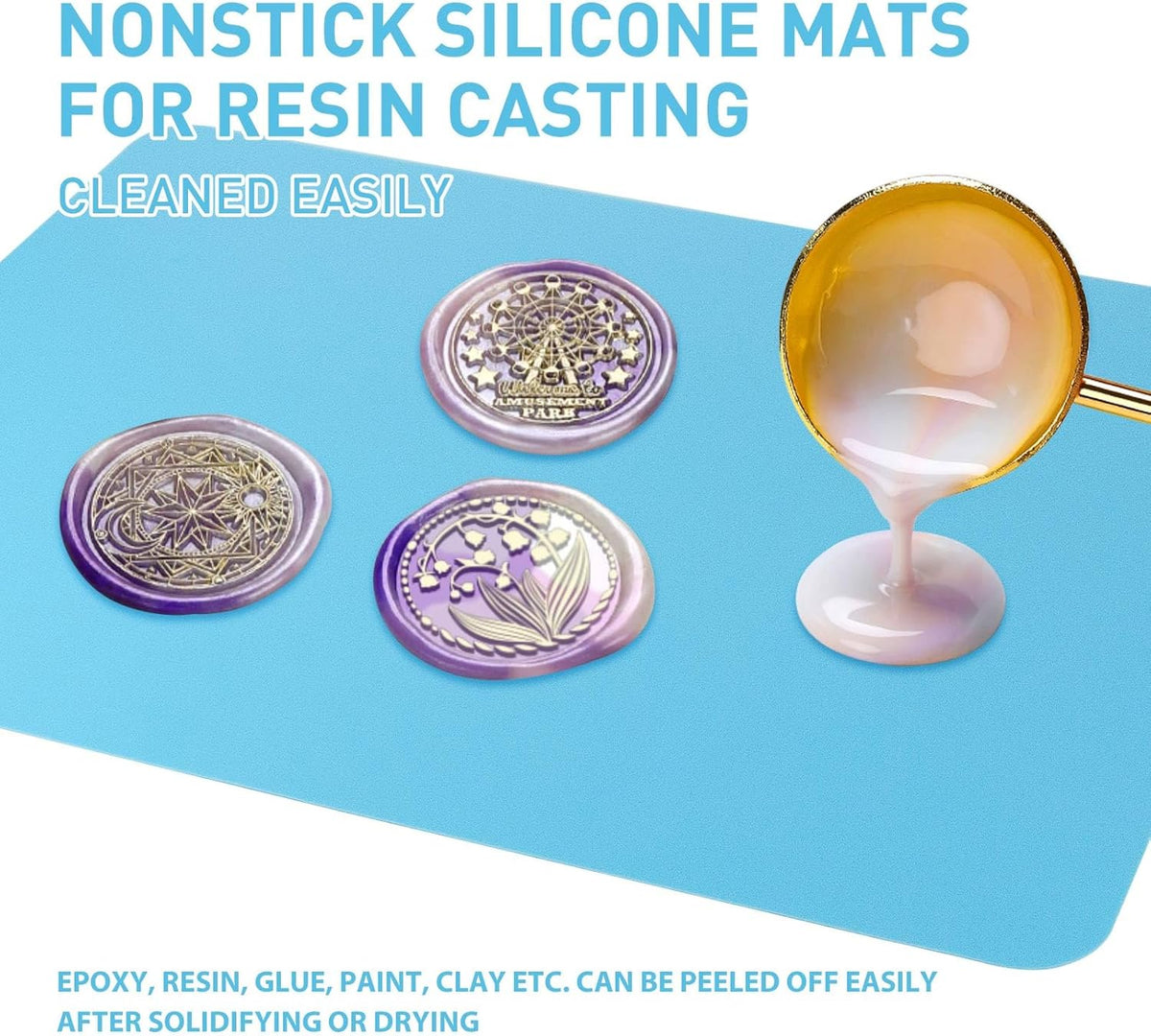 2 Pack Silicone Craft Mats for Resin, Paint and Clay, 15.7 x 11.8 inches (2, Blue/Pink)