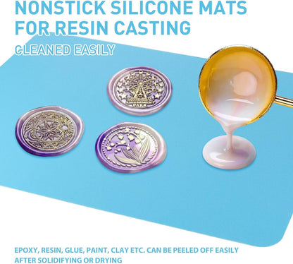 2 Pack Silicone Craft Mats for Resin, Paint and Clay, 15.7 x 11.8 inches (2, Blue/Pink)