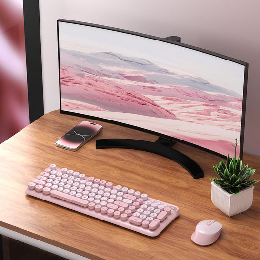 + Wireless Keyboard and Mouse Combo, Full Sized (Pink)