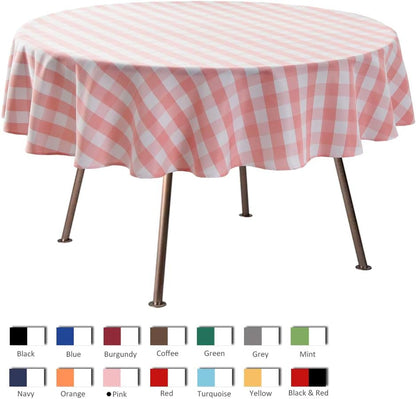 Round Checkered Tablecloth Spillproof Wrinkle Free Heavy Weight Gingham Table Cloth for Circular Table Cover Buffalo Plaid for Buffet Banquet Parties Holiday Dinner 70 Inch Pink and White