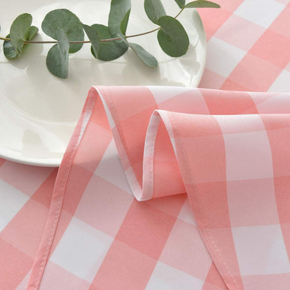 Round Checkered Tablecloth Spillproof Wrinkle Free Heavy Weight Gingham Table Cloth for Circular Table Cover Buffalo Plaid for Buffet Banquet Parties Holiday Dinner 70 Inch Pink and White