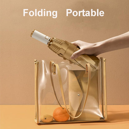 Automatic Anti-UV Folding Golden Parasol Umbrella Small Lightweight Compact Sun & Rain Umbrella