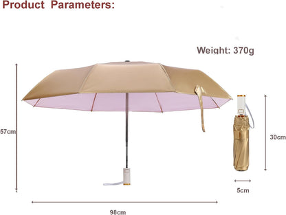 Automatic Anti-UV Folding Golden Parasol Umbrella Small Lightweight Compact Sun & Rain Umbrella