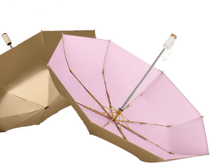 Automatic Anti-UV Folding Golden Parasol Umbrella Small Lightweight Compact Sun & Rain Umbrella
