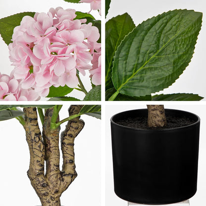 3FT Pink Hydrangea Artificial Flowers Tree 2 Pack Large Real Touch Faux Silk Hydrangea Plants Potted Fake Flower in Black Pot for Home Indoor Outdoor Front Porch Garden Entrance Living Room Decor