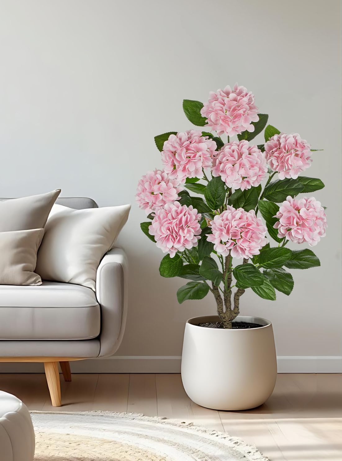 3FT Pink Hydrangea Artificial Flowers Tree 2 Pack Large Real Touch Faux Silk Hydrangea Plants Potted Fake Flower in Black Pot for Home Indoor Outdoor Front Porch Garden Entrance Living Room Decor