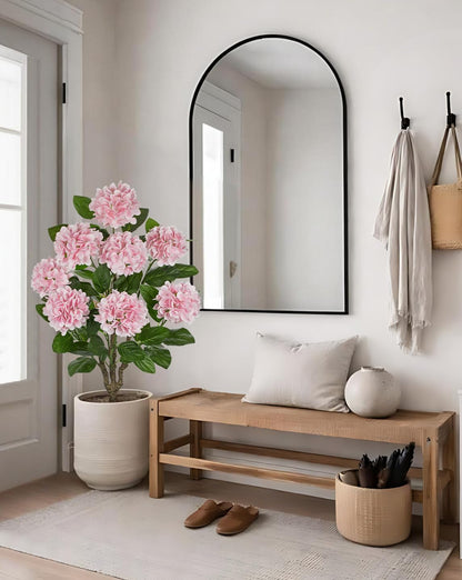 3FT Pink Hydrangea Artificial Flowers Tree 2 Pack Large Real Touch Faux Silk Hydrangea Plants Potted Fake Flower in Black Pot for Home Indoor Outdoor Front Porch Garden Entrance Living Room Decor