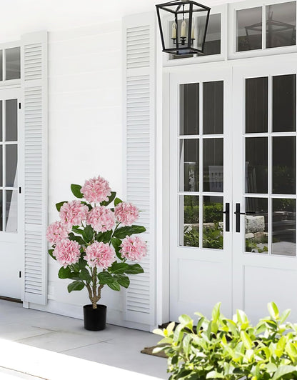 3FT Pink Hydrangea Artificial Flowers Tree 2 Pack Large Real Touch Faux Silk Hydrangea Plants Potted Fake Flower in Black Pot for Home Indoor Outdoor Front Porch Garden Entrance Living Room Decor