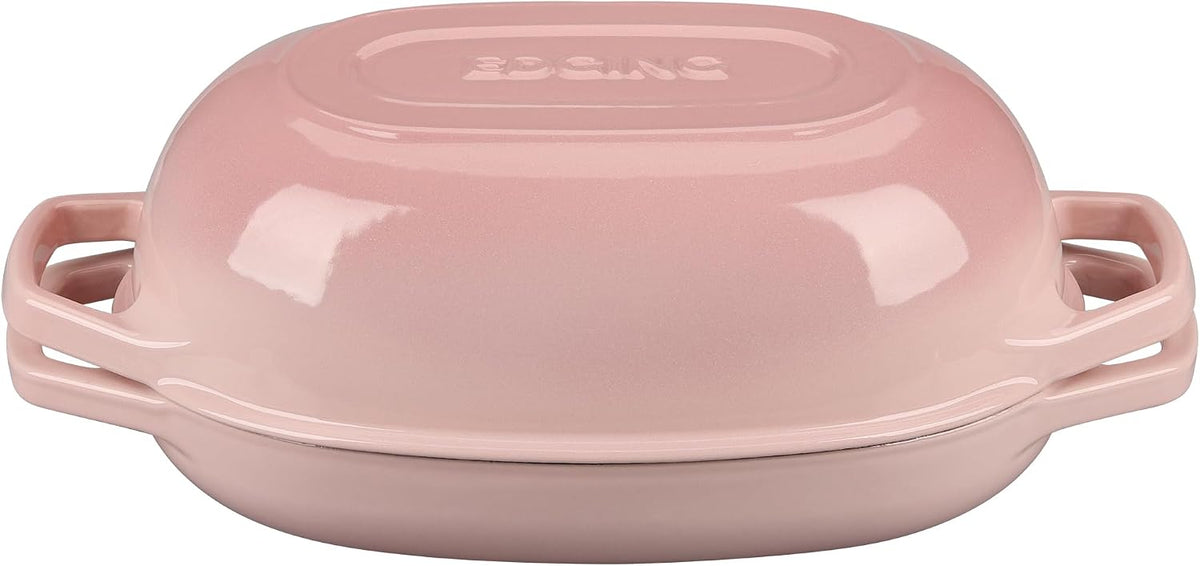 EDGING CASTING Enameled Cast Iron Oval Dutch Oven Pot with Lid, Dutch Oven for Sourdough Bread Baking, Bread Oven, Bread Dutch Oven, Oval Bread Pan, 5qt, Pink