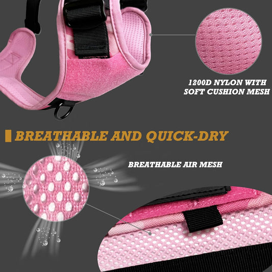 Tactical Dog and Cat Harness for XS and Small Puppy, Air Pet Vest No Pull with Reflective Do Not Pet Patches, Breathable Dog Molle Vests for Training Walking Hunting Camo Pink