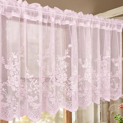 Kitchen Curtains Valance Pink Lace Floral Semi Sheer Curtain