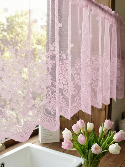 Kitchen Curtains Valance Pink Lace Floral Semi Sheer Curtain