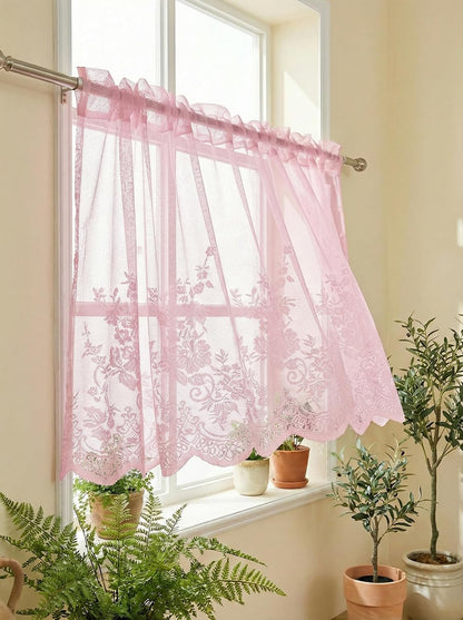 Kitchen Curtains Valance Pink Lace Floral Semi Sheer Curtain