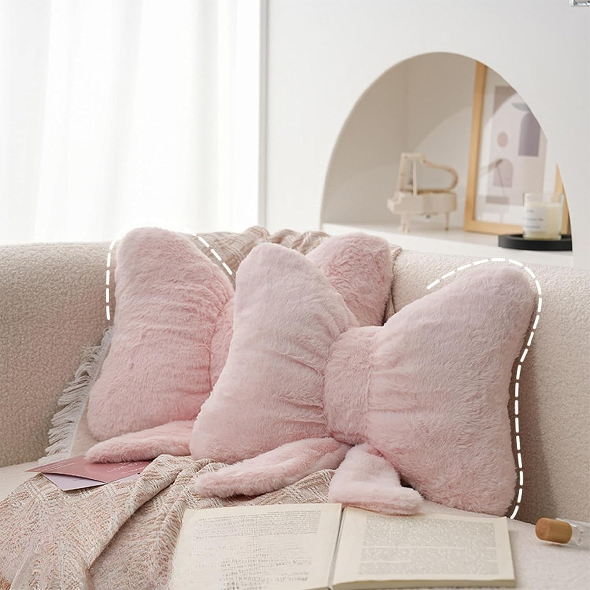Cute Bowknot Throw Pillows Bow Decorative Pillow 12 x 9 inch Aesthetic Home Decor Knot Plush Pillows Soft Seat Cushions for Couch Bow Room Decor Light Pink