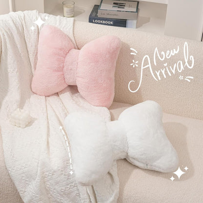 Cute Bowknot Throw Pillows Bow Decorative Pillow 12 x 9 inch Aesthetic Home Decor Knot Plush Pillows Soft Seat Cushions for Couch Bow Room Decor Light Pink