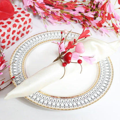 Heart Flower Napkin Rings Set of 6, Valentine's Day Red Pink Floral Heart Shape Artificial Leaves Napkin Holders Table Decor for Valentines Wedding Anniversary Birthday Party Decoration Supplies