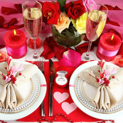Heart Flower Napkin Rings Set of 6, Valentine's Day Red Pink Floral Heart Shape Artificial Leaves Napkin Holders Table Decor for Valentines Wedding Anniversary Birthday Party Decoration Supplies