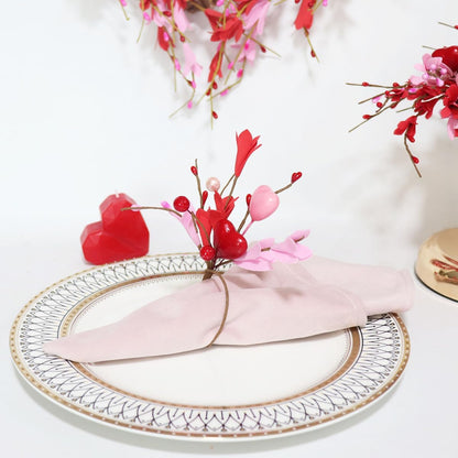 Heart Flower Napkin Rings Set of 6, Valentine's Day Red Pink Floral Heart Shape Artificial Leaves Napkin Holders Table Decor for Valentines Wedding Anniversary Birthday Party Decoration Supplies