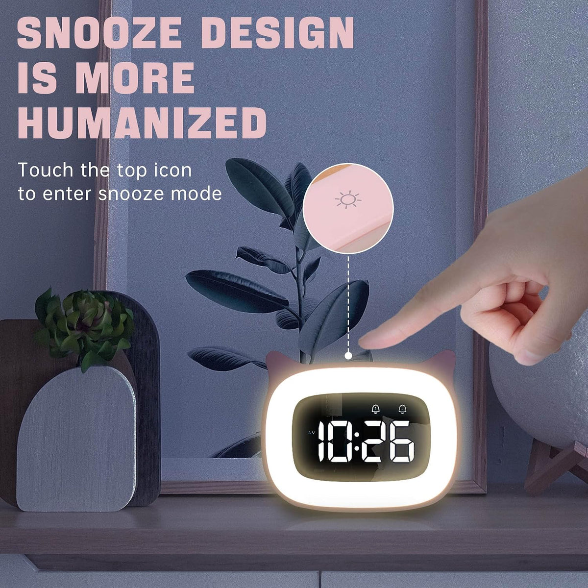 Cute Pink Cat Alarm Clock with Night Light for Kids