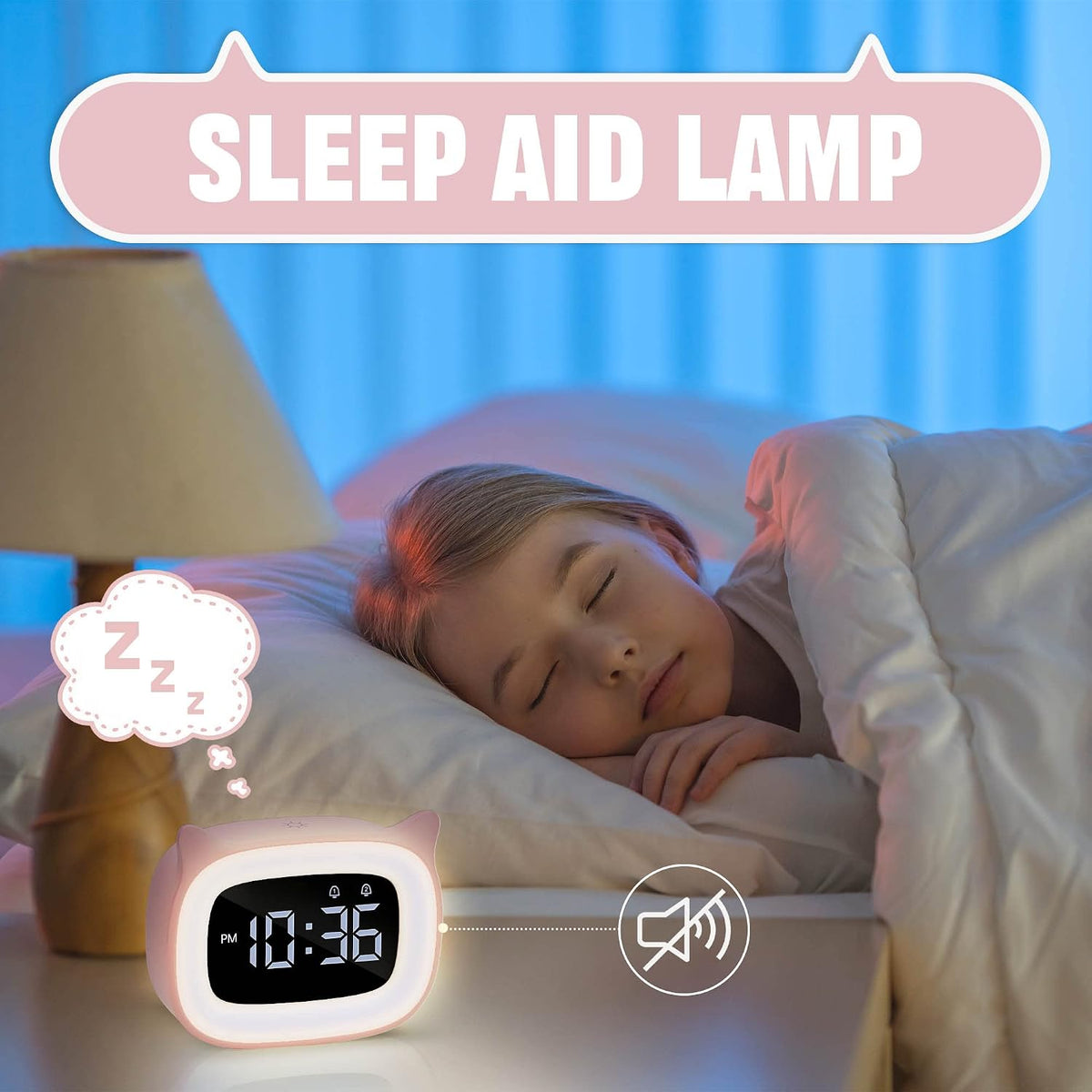 Cute Pink Cat Alarm Clock with Night Light for Kids