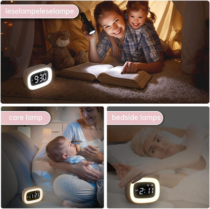 Cute Pink Cat Alarm Clock with Night Light for Kids