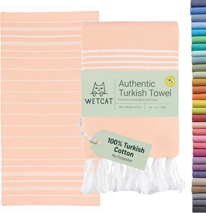 Turkish Beach Towel Oversized (38"x71") 100% Turkish Cotton, Made in Turkey - Sand Free, Extra Large, Ultra Soft, Quick Drying, Compact & Lightweight for Travel - Peach