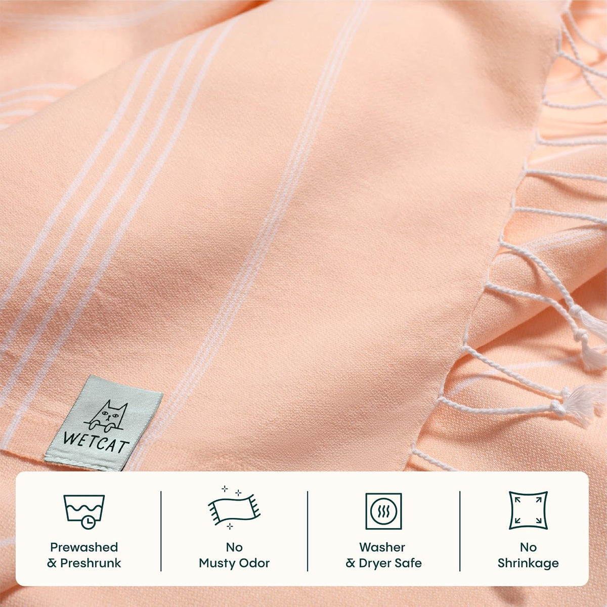 Turkish Beach Towel Oversized (38"x71") 100% Turkish Cotton, Made in Turkey - Sand Free, Extra Large, Ultra Soft, Quick Drying, Compact & Lightweight for Travel - Peach